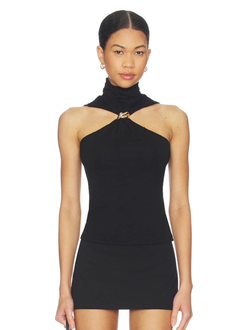 REVOLVE Black Halter Tank with Gold Ring Accent